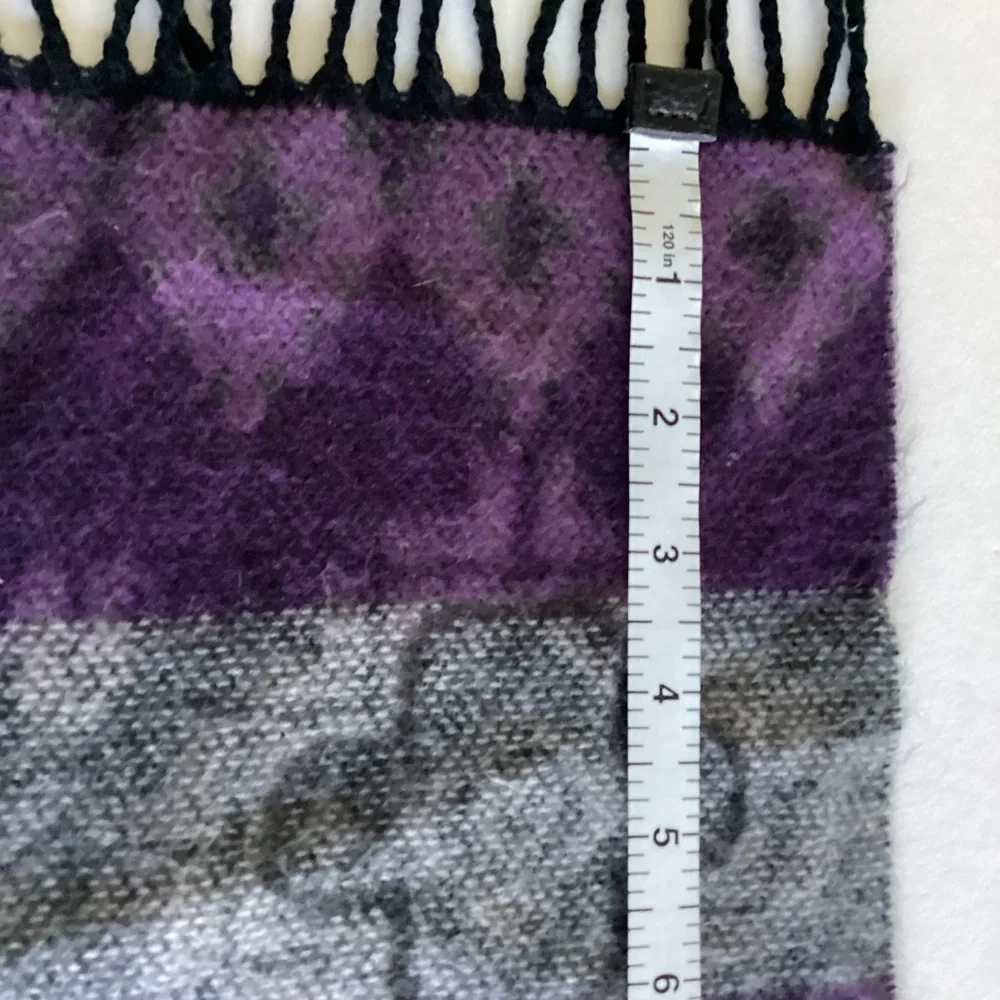Vintage 100% Cashmere Scarf Made in Germany Hand Woven Purple Black Abstract